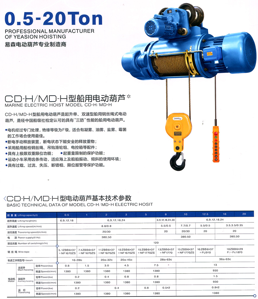 CD-H、MD-H型船用電動葫蘆--